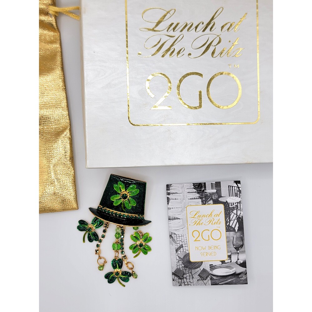 Vintage Lunch at the Ritz 2Go Luck of the Irish Shamrock Top Hat Brooch Pendant